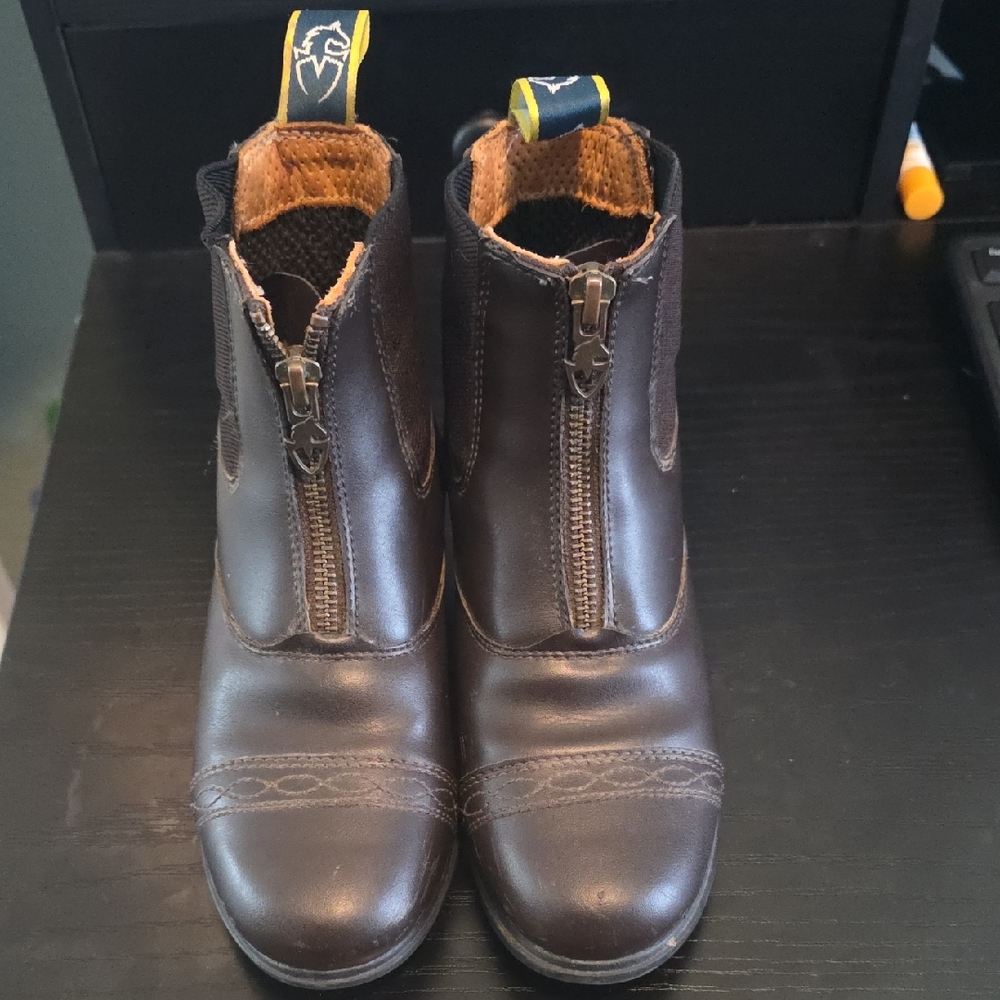 Kids Brown Front-Zip Leather Boots - Youth